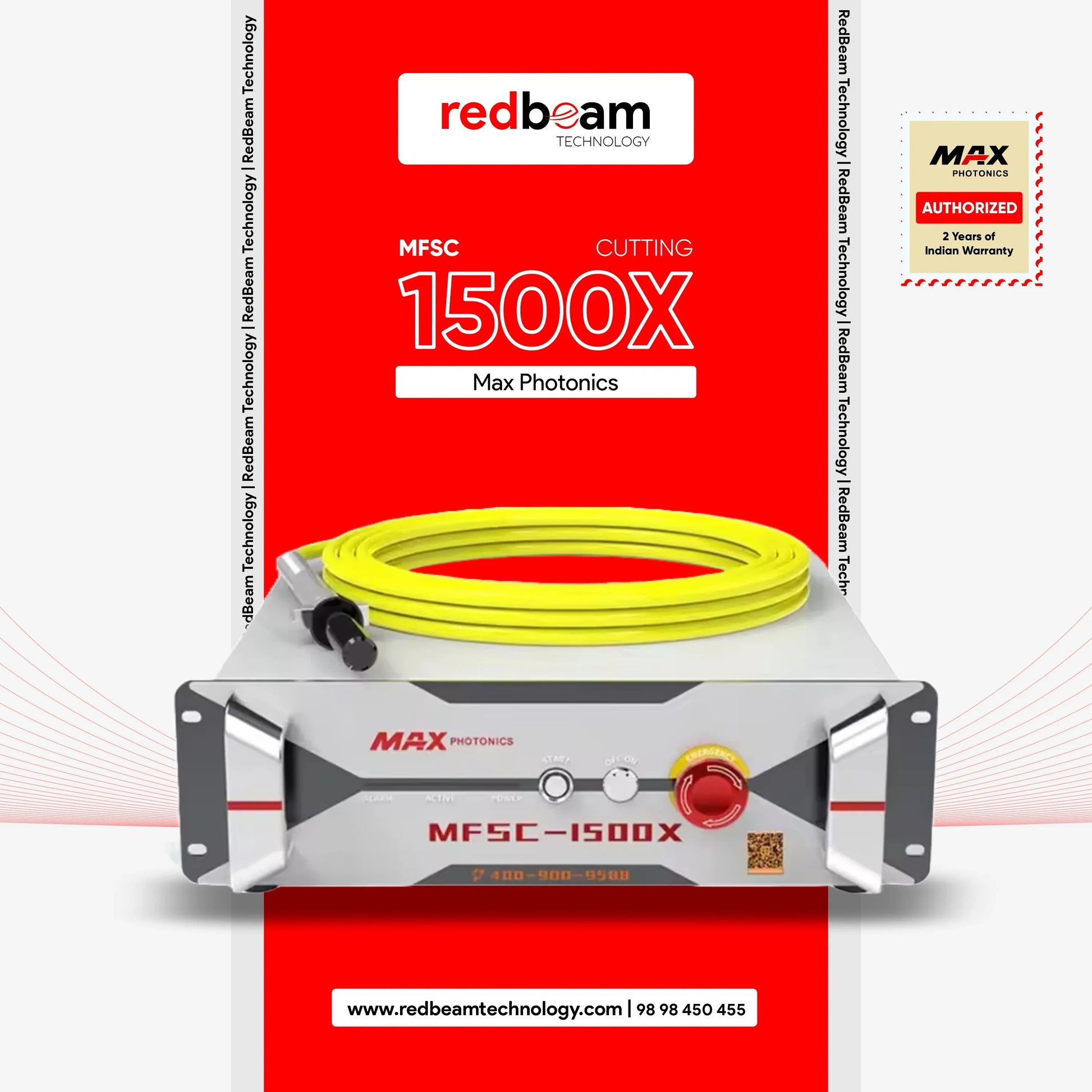 Max Photonics MFSC-1500X fiber laser source with yellow cable, 2-year Indian warranty