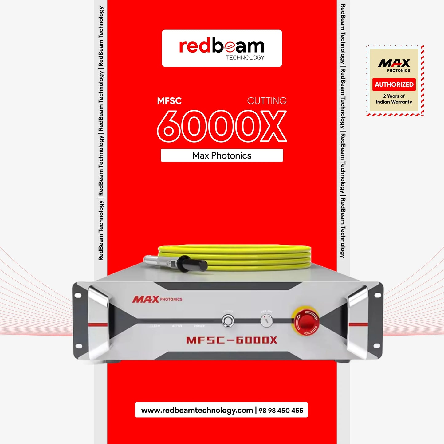 Max Photonics MFSC-6000X fiber laser source machine for industrial cutting, with warranty label