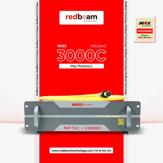 Max Photonics MFSC-3000C fiber laser welding source, 3kW, with yellow cable and warranty badge