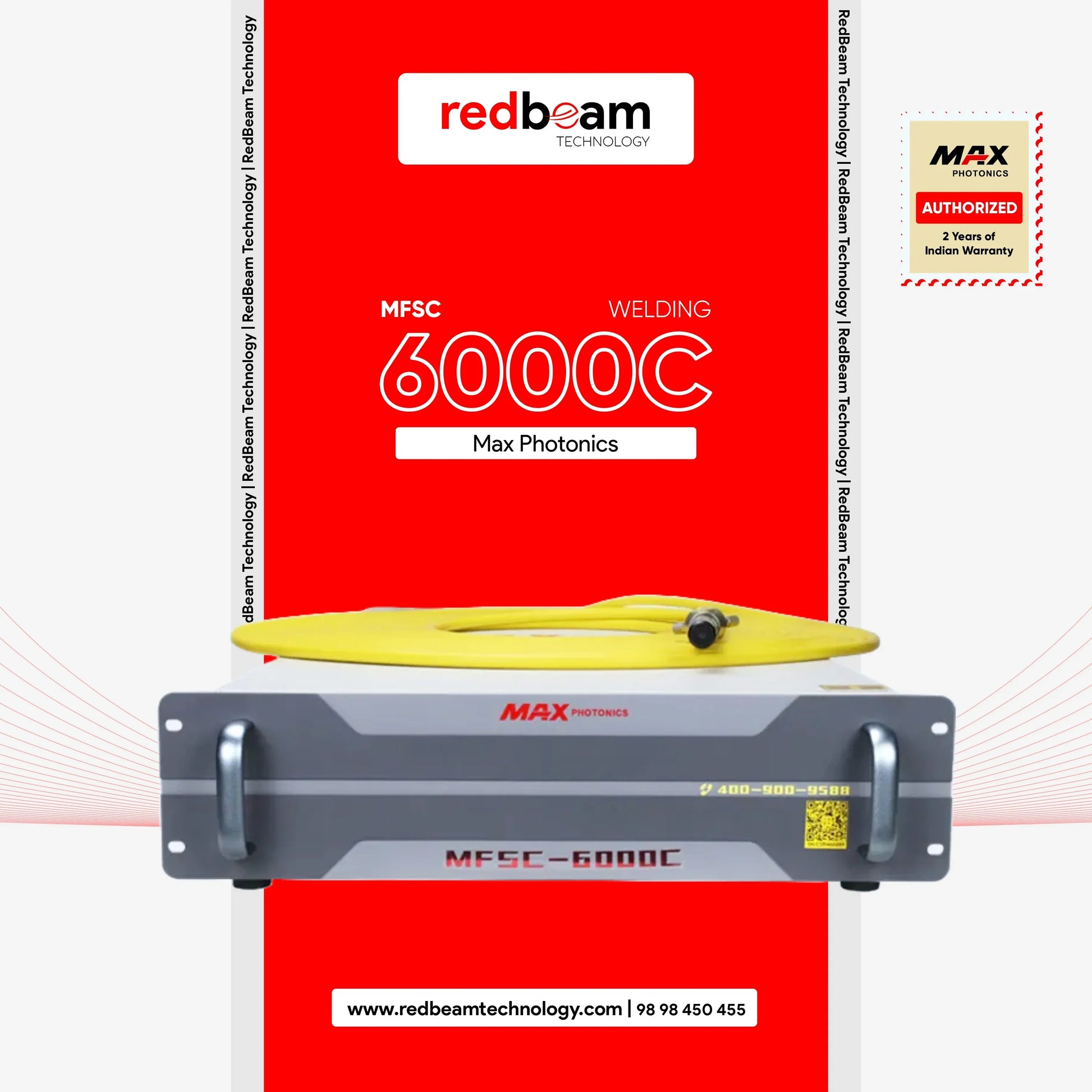 MFSC 6000C Max Photonics fiber laser welding source with yellow cable, front view